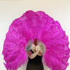 XL 2 Layers hot pink Ostrich Feather Fan 34''x 60'' with Travel leather Bag.