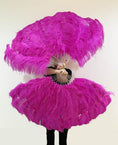 Load image into Gallery viewer, XL 2 Layers hot pink Ostrich Feather Fan 34''x 60'' with Travel leather Bag.
