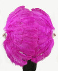 Load image into Gallery viewer, XL 2 Layers hot pink Ostrich Feather Fan 34''x 60'' with Travel leather Bag.
