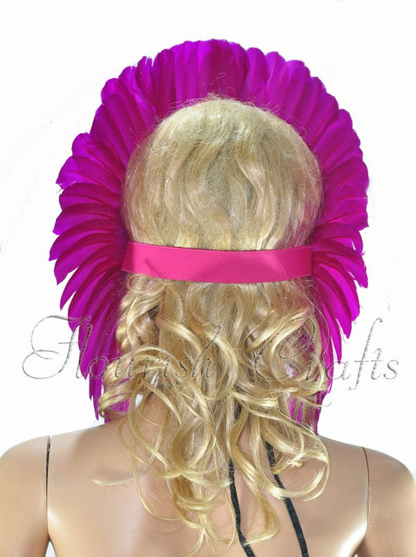 Hot pink feather sequins crown las vegas dancer showgirl headgear headdress.