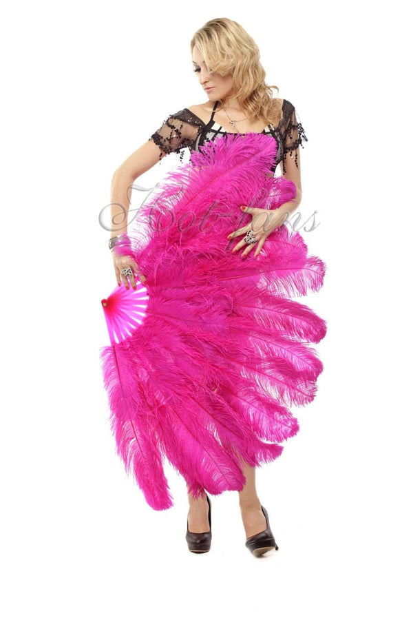 2 layers hot pink Ostrich Feather Fan 30