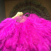 Ventilador de penas de avestruz rosa choque de 3 camadas aberto 65&quot; com bolsa de couro de viagem.