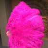 Abanico de plumas de avestruz de 3 capas, color rosa fuerte, abierto 65&quot; con bolsa de viaje de cuero.