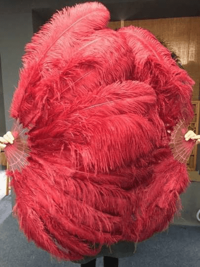 2 layers burgundy Ostrich Feather Fan 30