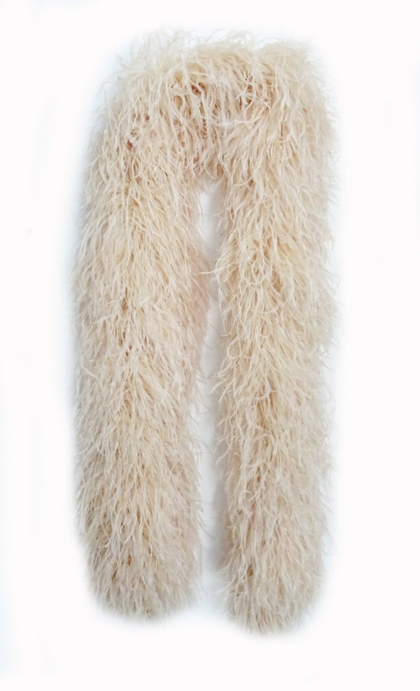 Boá de penas de avestruz luxuosa cáqui de 20 camadas com 71&quot; de comprimento (180 cm).