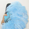 Sky blue single layer Ostrich Feather Fan with leather travel Bag 25"x 45".