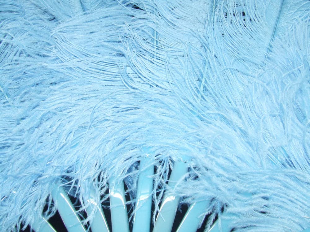 Sky blue single layer Ostrich Feather Fan with leather travel Bag 25"x 45".