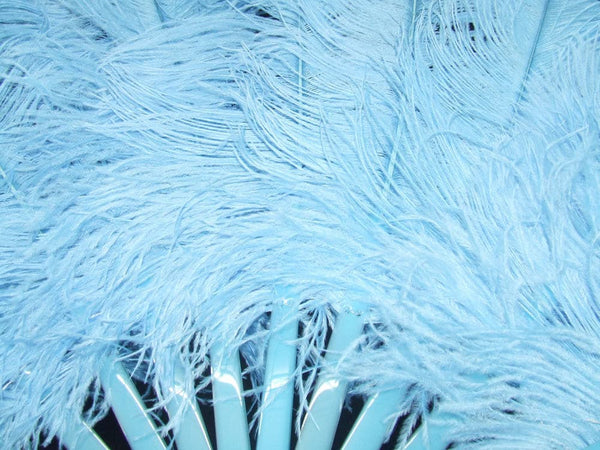 Abanico de Plumas de Avestruz monocapa azul cielo con bolsa de viaje en piel 25