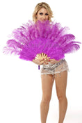 Load image into Gallery viewer, lavender Marabou Ostrich Feather fan 21"x 38" with Travel leather Bag.
