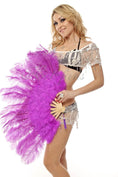 Load image into Gallery viewer, lavender Marabou Ostrich Feather fan 21"x 38" with Travel leather Bag.
