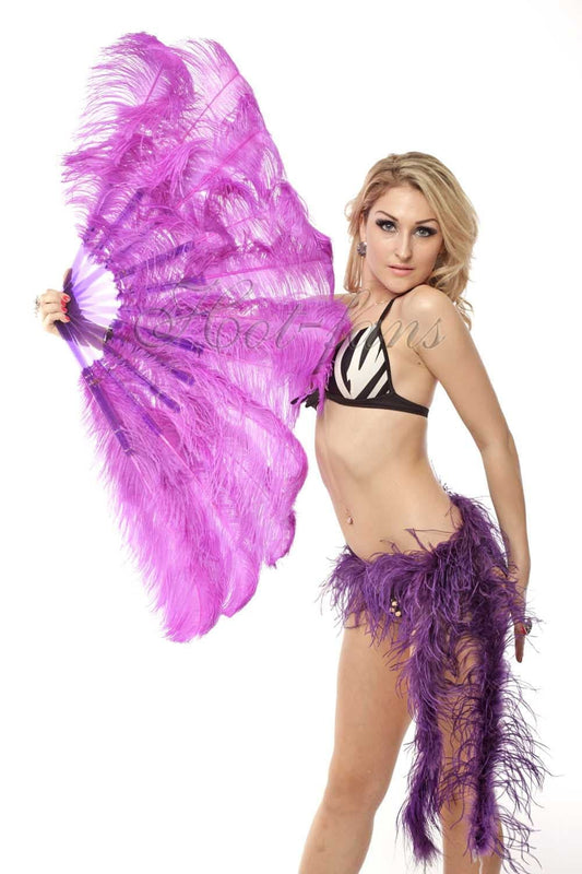 2 layers lavender Ostrich Feather Fan 30"x 54" with leather travel Bag.