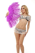 Load image into Gallery viewer, lavender Marabou Ostrich Feather fan 21"x 38" with Travel leather Bag.
