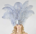 Load image into Gallery viewer, light Grey Showgirl Open Face Ostrich feather Headdress.
