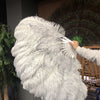 2 layers light grey Ostrich Feather Fan 30"x 54" with leather travel Bag.