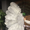 2 layers light grey Ostrich Feather Fan 30"x 54" with leather travel Bag.