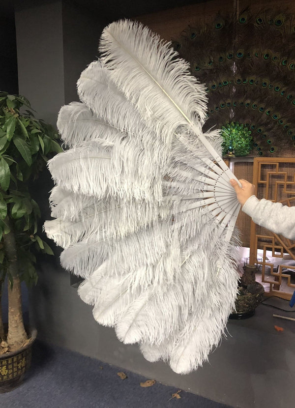 2 layers light grey Ostrich Feather Fan 30