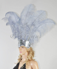 Load image into Gallery viewer, light Grey Showgirl Open Face Ostrich feather Headdress.
