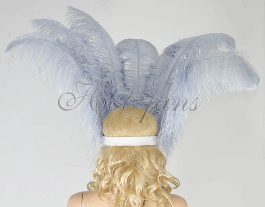 light Grey Showgirl Open Face Ostrich feather Headdress.