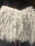 Load image into Gallery viewer, Burlesque Fluffy Light Grey Waterfall Fan Ostrich Feathers Boa Fan 42"x 78".
