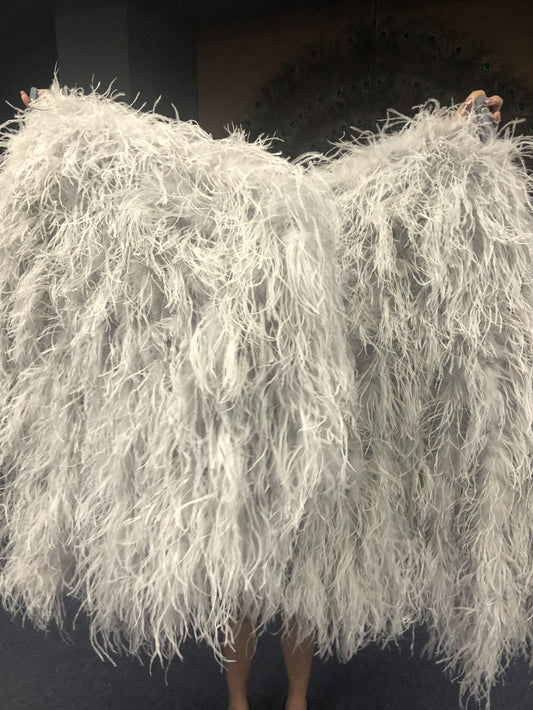 Burlesque Fluffy Light Grey Waterfall Fan Ostrich Feathers Boa Fan 42"x 78".