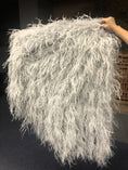 Load image into Gallery viewer, Burlesque Fluffy Light Grey Waterfall Fan Ostrich Feathers Boa Fan 42"x 78".
