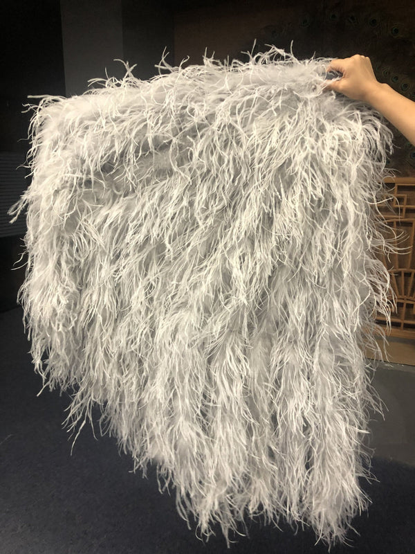 Burlesque Fluffy Abanico de cascada gris claro Plumas de avestruz Boa Abanico 42