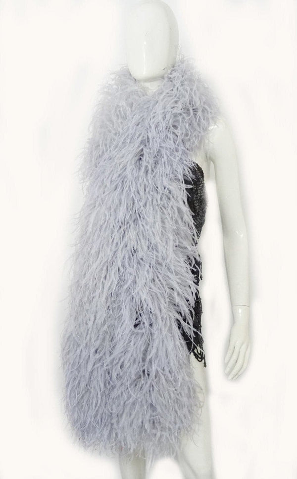 Boa de plumas de avestruz de lujo gris claro de 20 capas de 71 "de largo (180 cm).