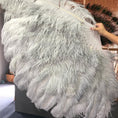 Load image into Gallery viewer, XL 2 Layers light grey Ostrich Feather Fan 34''x 60'' with Travel leather Bag.
