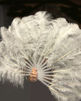 Load image into Gallery viewer, A pair light gery Single layer Ostrich Feather fan 24"x 41" with leather travel Bag.
