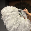 A pair light gery Single layer Ostrich Feather fan 24"x 41" with leather travel Bag.
