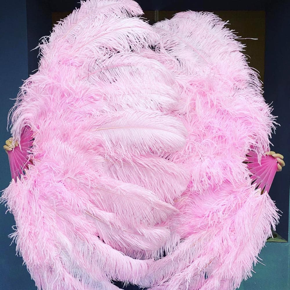 LARGE OSTRICH FAN - LIGHT PINK Feathers 50 x 30  Burlesque/Costume/Halloween