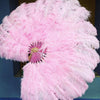 Abanico XL 2 capas de plumas de avestruz rosa 34''x 60 '' con bolsa de viaje de cuero.
