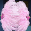 Ventilador de pena de avestruz rosa de 2 camadas XL 34&#39;&#39;x 60&#39;&#39; com bolsa de couro de viagem.