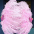 Abanico de plumas de avestruz rosa XL de 2 capas de 34&#39;&#39;x 60&#39;&#39; con bolsa de viaje de cuero.