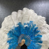 Mezcla azul y blanco 2 capas de abanico de plumas de avestruz 30''x 54 '' con bolsa de viaje de cuero.