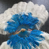 Mix blue & white 2 Layers Ostrich Feather Fan 30''x 54'' with Travel leather Bag.