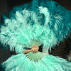 Mix Teal & mint XL 2 Layer Ostrich Feather Fan 34''x 60'' with Travel leather Bag.