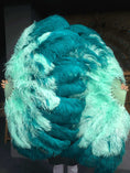 Load image into Gallery viewer, Mix Teal & mint XL 2 Layer Ostrich Feather Fan 34''x 60'' with Travel leather Bag.
