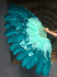 Load image into Gallery viewer, Mix Teal & mint XL 2 Layer Ostrich Feather Fan 34''x 60'' with Travel leather Bag.
