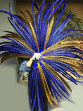 Load image into Gallery viewer, mix ocher & blue Luxury 71" Tall huge Pheasant Feather Fan with Travel leather Bag.
