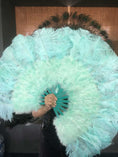 Load image into Gallery viewer, mint green Marabou Ostrich Feather fan 21"x 38" with Travel leather Bag.
