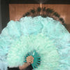 mint green Marabou Ostrich Feather fan 21"x 38" with Travel leather Bag.