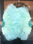 Load image into Gallery viewer, mint green Marabou Ostrich Feather fan 21"x 38" with Travel leather Bag.
