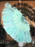 Load image into Gallery viewer, mint green Marabou Ostrich Feather fan 21"x 38" with Travel leather Bag.
