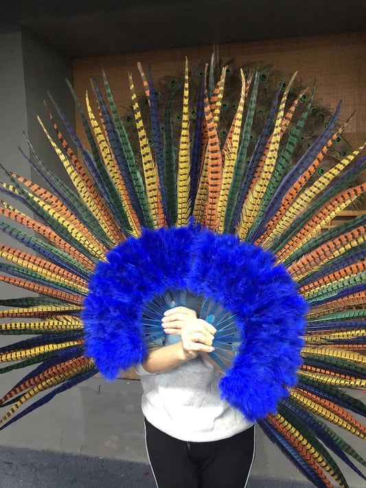 mix color Marabou & Pheasant Feather Fan 29"x 53" with Travel leather Bag.