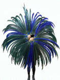 Load image into Gallery viewer, Mix color green & blue huge Tall Pheasant Feather Fan Burlesque Perform Friend.
