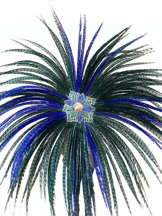 Mix color green & blue huge Tall Pheasant Feather Fan Burlesque Perform Friend.