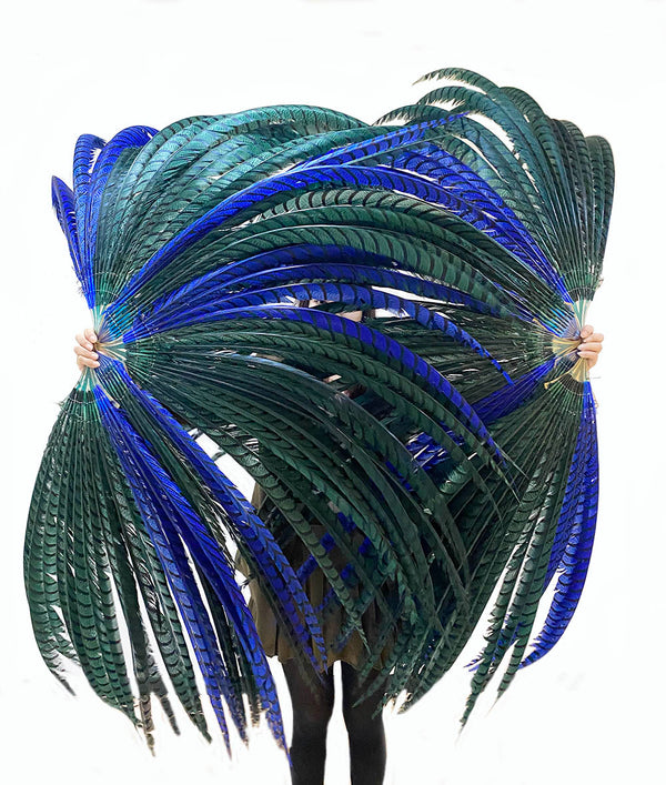 Mezcle el color verde y azul enorme Abanico alto de plumas de faisán Burlesque Perform Friend.