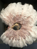 Load image into Gallery viewer, Mix wood & blush XL 2 Layer Ostrich Feather Fan 34''x 60'' with Travel leather Bag.
