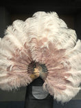 Load image into Gallery viewer, Mix wood & blush XL 2 Layer Ostrich Feather Fan 34''x 60'' with Travel leather Bag.
